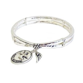 Fashion Jewelry ~ Religious Inspiration Angel Blessing Dangle Charm Stretch Bracelet for Women Casual