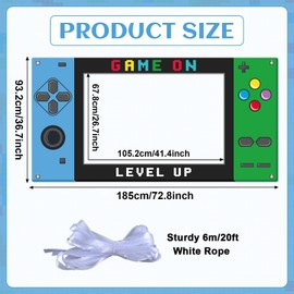 Video Game Photo Prop Game on Birthday Party Decorations Handheld Gaming Console Banner Backdrop Gaming Photo Booth Frame Background for Boys Birthday Gamer Favor Supplies 73x37inch