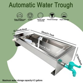 Paiaojia Automatic Livestock Water Trough 3 Gallons/12 Quart Livestock Animal Stainless Steel Automatic Waterer with Float Valve Kit for Goat Cattle Horse Hog Pigs Dog Outdoor, 22" L x8.6 W x 5.1" H