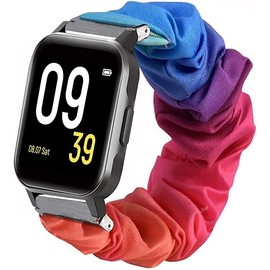 Compatible for SoundPEATS Smart Watch Bands, onetuo Fabric Elastic Scrunchie Elastic Watch Band Women Cute Replacement Straps for SoundPEATS Smart Watch Fitness Tracker (Color)
