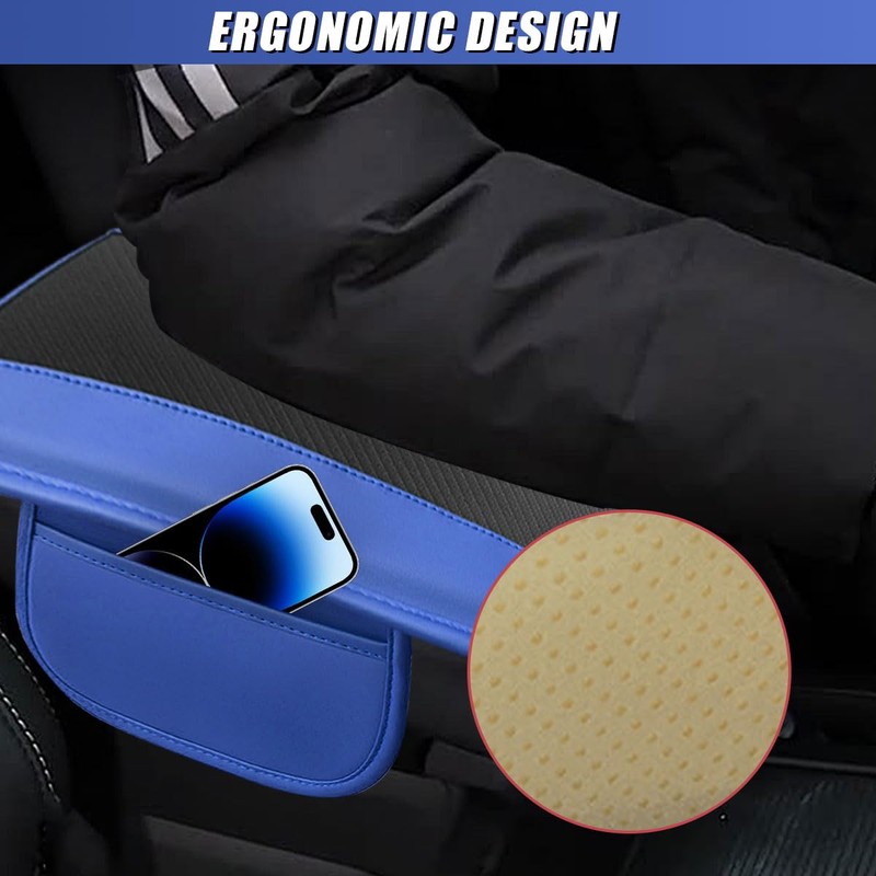DUSCOKE Car Center Console Cover, Carbon Fiber Leather Car Armrest