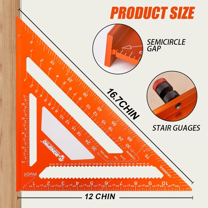 RONGPRO 2pcs Rafter Square, 12-inch & 7-inch Carpenter Sqaure Set