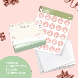 Bunny Thank You Cards (25 Count) With Envelopes Bulk Birthday Party Bridal Blank Graduation Kids Children Boy Girl Baby Shower (25ct)