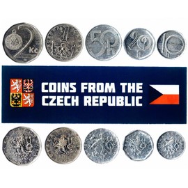Czech Republic 5 Mixed Coins | 10 Hellers - 2 Kruny | Czech Currency Since 1993