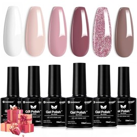 SADOWAY Esmalte en Gel Kit Juego de 6 Colores de Esmalte de Gel Desnudo Todas Las Estaciones Tonos de Piel Rosa Marrón (6 colors Romantic Wedding)    