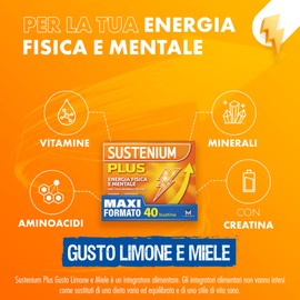 Sustenium Plus Gusto Limone e Miele - lntegratore energizzante a base di uno specifico complesso di aminoacidi, vitamine e minerali, Per la tua energia fisica e mentale, 40 bustine