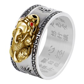 HJ HUAJ Feng Shui Ring Feng Shui PiXiu Mantra Ring PiXiu Rings,Anillo PiXiu Anillo De La Suerte Feng Shui Amulet Lucky Wealth Jewelry Rings