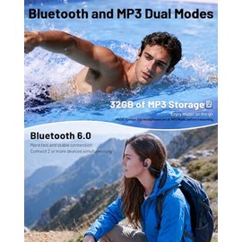 PSIER Auriculares de natación de conducción ósea con doble controlador, IPX8, conducción de aire, impermeable, auriculares abiertos, modo MP3, memoria