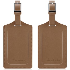Travelambo Luggage Tags for Suitcases Faux Leather Privacy Protection 2 Pack Bag Tags Travel Accessories Essential, Yellowish Brown