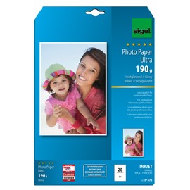 SIGEL IP675 InkJet-Fotopapier Ultra, A4, 20 Blatt, hochglänzend, extrem lichtbeständig, 190 g, für hochwertige Fotografien