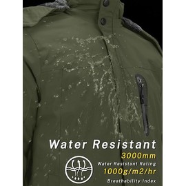 TACVASEN Men's Ski Jacket Windbreaker Warm Winter Fishing Hiking Water Resistant Fleece Lined Jacket with Hooded