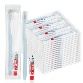 Lilingsty Disposable Toothbrushes with Toothpaste, Light Blue Toothbrush and Toothpaste, Individually Packaged, Suitable for Hotels, Homes, Camping, and Travel (100-PACK)