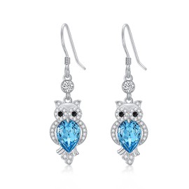 925 Sterling Silver Tortoise/Owl Earrings with Crystal Hypoallergenic Jewellery Gift for Women Girls, Sterling Silver