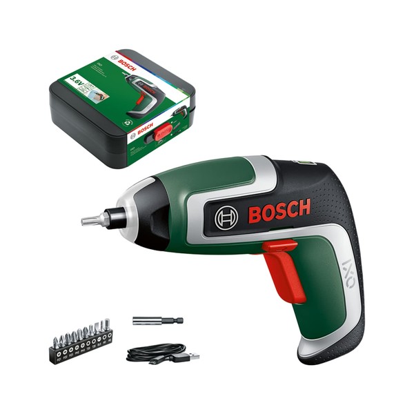 Bosch Compact Cordless Screwdriver IXO (7th Generation; 3.6 V; 2.0 Ah; 5.5 Nm; with Micro-USB Cable; Compatible with IXO-Collection Attachments; Screws up to 190 Screws; in Storage Box)