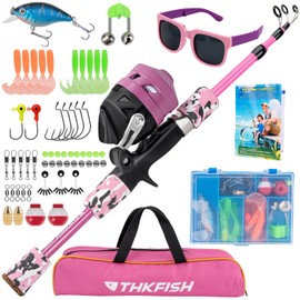 Kids Fishing Pole Set, Telescopic Fishing Rod Reel Combo Kids Starter Kit with Lures Tackle Box, Sunglassed and Portable Bag for Boys Girls Younth