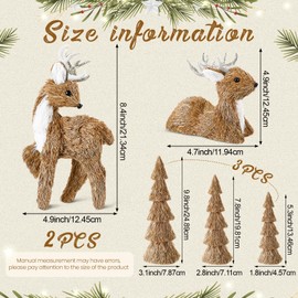 Sosation 5 Pcs Christmas Sisal Reindeer Tree Centerpieces Table Fireplace Decor Christmas Deer Figurines Rustic Woodland Farmhouse Animals Statues for Xmas Indoor Gift Tabletop Home Mantle Decoration