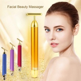Slimming Face Roller 24K Gold Color Vibration Facial Beauty Roller Massager Stick Lift Skin Tightening Wrinkle Bar (Color : Gold)
