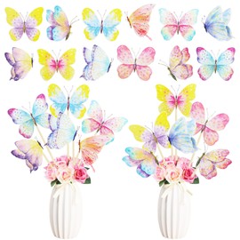 Gyufise 24Pcs Butterfly Birthday Party Supplies Butterfly Party Table Centerpieces Sticks Spring Birthday Party Decoration Butterfly Theme Birthday Party Table Decorations