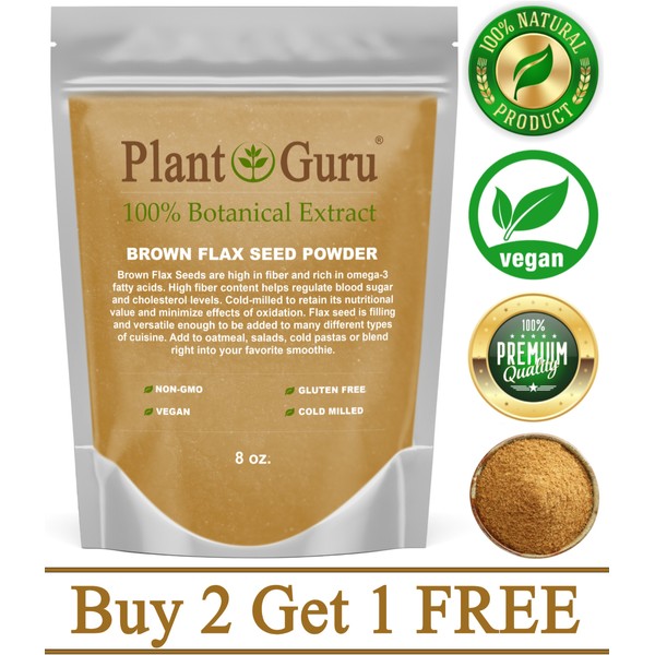 Brown Flax Seed Powder 8 oz. Omega-3 NON GMO 100% Pure Flaxseed Ground Meal Bulk