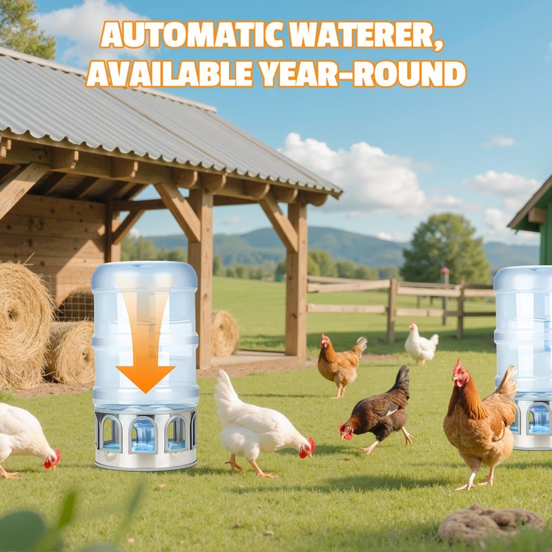 5 Gallon Chicken Waterer Base for Farm, Stainless Steel Poultry
