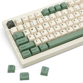JOLINTAL 130 Keys Green PBT Keycaps, MDA Profile Dye Sub Custom Keycap, English ANSI Layout Beige Green Keycaps Botanical Key caps Cherry MX for Mechanical Keyboard