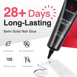 Curvlife 15g Semi-Solid Glue Gel and 20ml Pinpoint Glue Remover Kit for Press on Nails, Quick Dry No UV Lamp Needed with Gentle Non-Acetone Remover For Fake Nail Tips