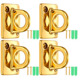 4 Pcs Gold Large Loop Wall Plate Metal Post Queue Line Barrier Hanging Circle Hook Rope Safety Barriers for Movie Theaters Grand Openings Auto Shows Hotels Velvet Stanchion VIP Rope Crowd Control