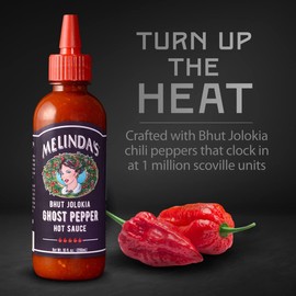 Melinda’s Ghost Pepper Hot Sauce - Gourmet Extra Spicy Hot Sauce - Made with Fresh Ingredients, Ghost Peppers (Bhut Jolokia), Habanero Pepper, Carrot, Garlic, Lime Juice - 10oz Squeeze, 1 Pack