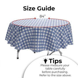 Exquisite Picnic Table Cover - 12 Pack Premium Round Plastic Tablecloth - Dark Blue & White Checkered BBQ Plastic Table Cover - Gingham Checkerboard Disposable Plastic Tablecloth 84 inch. Round
