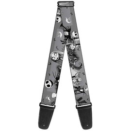 Buckle-Down GS-WDY041 Gitarrengurt Nightmare Before Christmas Jack Sally Friedhofszene Grau 5,1 cm breit 86,4-152,4 cm