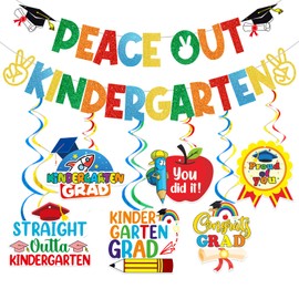 Kindergarten Graduation Decorations 2024 Peace Out Kindergarten Banner Kindergarten Graduation Banner 2024 for Graduation Party Decorations Class of 2024