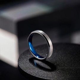 Greenpod 4mm Tungsten Wedding Band for Women Men Beveled Edge Engagement Rings Silver Blue Comfort Fit Size 11