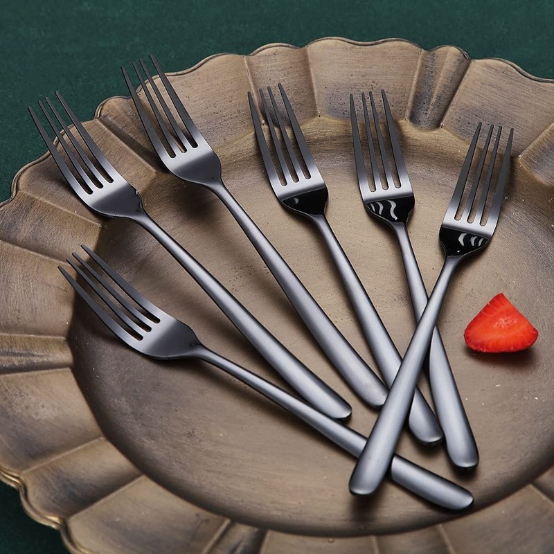 HOMQUEN Black Table Forks, 6 Pieces, Stainless Steel, 8 Inch