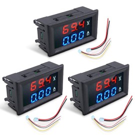 DiyStudio 3pcs DC 4.5-30V Drive 0.28" Digital Voltmeter Ammeter LED Panel Mount, DC 100V 10A Measurement, 2 Color Screen Voltage Current Meter with Built-in Shunt, Reverse Connection Protection Display High Precision 0.01V 0.01A (Red and Blue Display)
