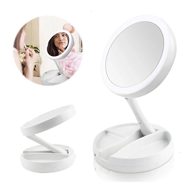 Foldable Makeup Mirror Round Vanity Mirror With LED Light 10X