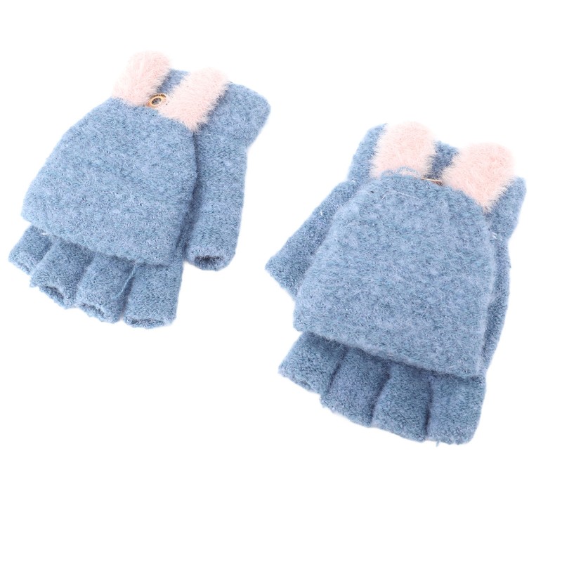 USB Heated Knitted Flap Gloves Half Finger 5V Winter Heating