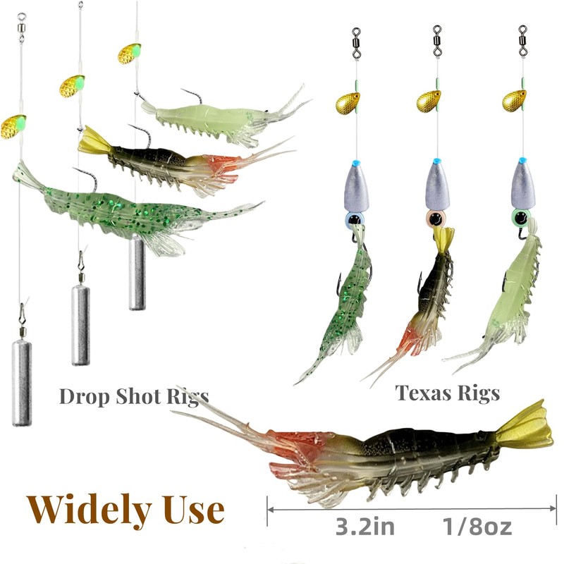 DAMIDEL 30Pcs Simulation Shrimp Fishing Lures Bait Kit，Universal Size 3.2in,