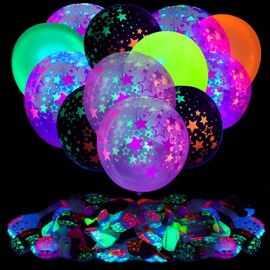 Eclatify 90 Pcs UV Neon Balloons,Neon Stars Glow Party Balloons UV Black Light Balloons Glow in the dark for Birthday Party Graduation Wedding Holiday Anniversary