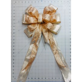 Tied by hand Glitter Pattern on Old Gold Satin with Light Gold Metallic Christmas Bow