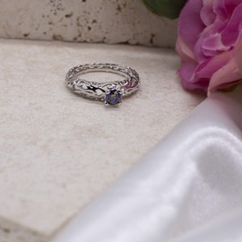 Tuscany Silver Women's Rhodium Plated Aurora Borealis Solitaire CZ Curly-Heart Band Ring #L