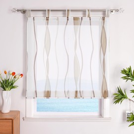 Eslir Roman Blind with Tabs, Transparent Tab-Top Kitchen Curtains, Modern Voile, 1 Piece, Wave Print