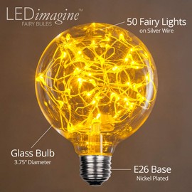 LEDimagine Fairy String Light Bulb Fairy Lights, LED Globe Fairy Light Pendant Bulb, Globe Fairy LED Light (Gold, G95 Globe Light Bulb, E26 Base)