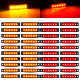 PSDRIQQ 40 Pack 6 LED Trailer Marker Light, DC12-24V Clearance Side Indicator Lamp for RV Camper Truck Van Caravan Boat - Amber, Red
