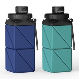 Popdigito 2pcs Collapsible Water Bottles,420ml Foldable Water Bottle BPA Free Reusable Lightweight Bottles LeakProof Travel Silicone Water Bottles for Outdoor Cycling Gym Office Office Running Sports