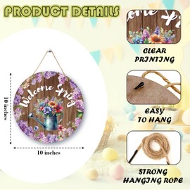 Welcome Spring Decor, Hello Spring Door Hanging Sign For Front Door Outside, Spring Easter Gifts For Women Men Friends, Spring Floral Farmhouse Round Welcome Door Hanger Decorations -08