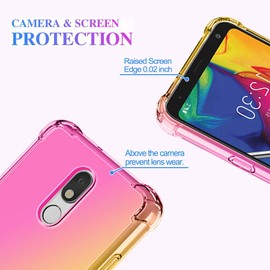 Ueokeird Clear Cute Gradient Case for LG Stylo 5/5 Plus/5V/5X, Slim Anti-Scratch Flexible TPU Cover, Pink/Gold