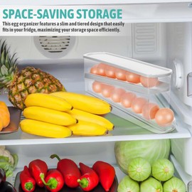 JECOMPRIS Fridge Egg Holder Auto Rolling Egg Container for Refrigerator Kitchen Pantry Organizer Organizers Storage