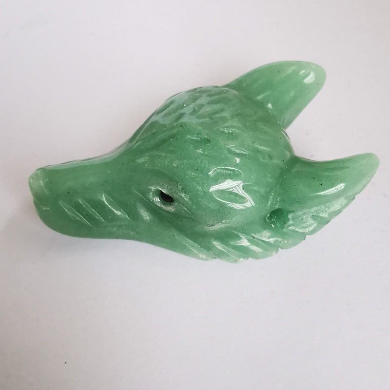 Lovionus89 Natural Green Aventurine Wolf Head Stone Statue, Mini 40