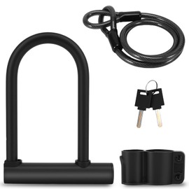 Bike Lock - 18mm Heavy Duty Bike U Lock with 4Ft/1.2M High Security Steel Cable & Sturdy Mounting Bracket and Key, Key Anti Theft Bicycle Secure Locks for Road, Mountain, Electric & Folding Bike