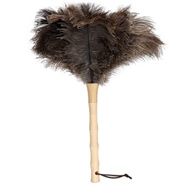 iHUFeather Ostrich Feather Duster 16 inch Feather Duster Fluffy Natural Genuine Ostrich Feathers with Wooden Handle and Eco-Friendly Reusable Handheld Ostrich Feather Duster for Cleaning Supplies